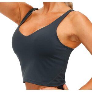 👑Women's Charcoal Grey Pullover Longline Padded Wirefree Athletics Sports Bra